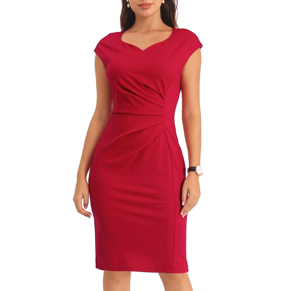 Red Sheath Dress Sz S 4 6 V Neck Cap Sleeve Elegant Le Chateau